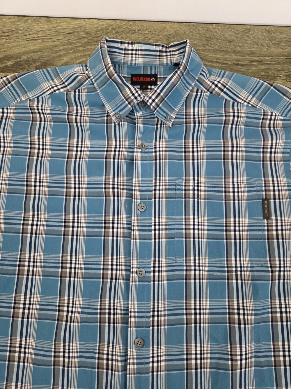 Wolverine Button-Down Shirt Men's XL Blue Plaid Short Sleeve Outdoors Hiking